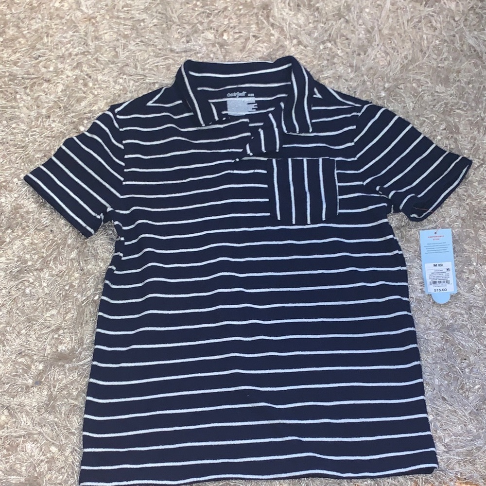 Dark Blue and White Striped Terry Cloth Polo size M(8)